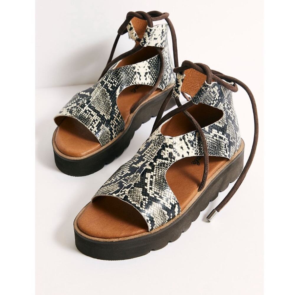Free People Snake Print Lace-Up Platform Sandals - Black, Brown, Cream